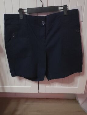 Dalia Navy Button-Front Bermuda Shorts